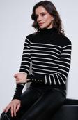 Lela Çizgili Regular Fit Balıkçı Yaka Bayan Kazak 4615565 SİYAH