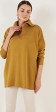 Lela Yarım Fermuarlı Oversize Triko Bayan Kazak 4616079 YAĞ YEŞİLİ