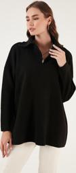Lela Yarım Fermuarlı Onesize Triko Bayan Kazak 4616079Y SİYAH
