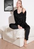 Lela Regular Fit Dantelli Yumuşak Dokulu Sabahlıklı Kadife Bayan Pijama Takımı 6095545 SİYAH