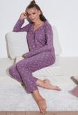 Lela Streç Standart Fit Düğmeli Bayan Pijama Takımı 60956601 LİLA