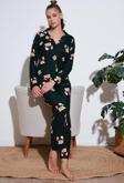 Lela Streç Standart Fit Desenli Bayan Pijama Takımı 60956602 YEŞİL