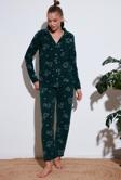 Lela Standart Fit Düğmeli Polarlı Bayan Pijama Takımı 6095616 YEŞİL