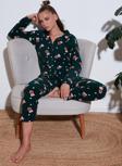 Lela Standart Fit Düğmeli Polarlı Bayan Pijama Takımı 6095615 YEŞİL