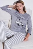 Lela Regular Fit Desenli Bisiklet Yaka Bayan Pijama Takımı 65719102 GRİ