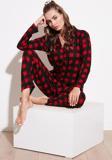 Lela Desenli Beli Lastikli Gömlek Yaka Dokuma Bayan Pijama Takımı 6095660W4 SİYAH