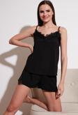 Lela Dantelli V Yaka İp Askılı Mini Şortlu Bayan Pijama Takımı 6110300 SİYAH
