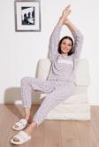 Lela Regular Fit Bisiklet Yaka Polar Bayan Pijama Takımı 6571007 GRİ