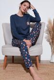 Lela Streç Regular Fit Beli Lastikli Bisiklet Yaka Bayan Pijama Takımı 65714101 LACİVERT