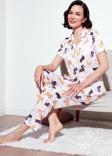 Lela Desenli Kısa Kollu Beli Lastikli Gömlek Yaka Dokuma Regular Fit Bayan Pijama Takımı 6571010 PEMBE