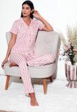 Lela Desenli Regular Fit Gömlek Yaka Bayan Pijama Takımı 65750101 PUDRA