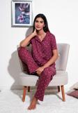 Lela Desenli Regular Fit Gömlek Yaka Bayan Pijama Takımı 65750101 MÜRDÜM