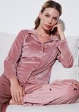 Lela Regular Fit Desenli Parlak Kadife Bayan Pijama Takımı 65713311 PUDRA