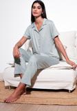 Lela Desenli Regular Fit Gömlek Yaka Bayan Pijama Takımı 65750101 MİNT