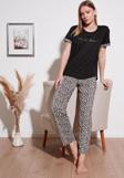 Lela Yumuşak Dokulu Bisiklet Yaka Bayan Pijama Takımı 6097605 SİYAH-LEOPAR