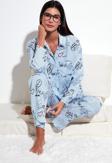 Lela Desenli Rahat Kesim Bol Paça Yazlık Bayan Pijama Takımı 6110014 AÇIK MAVİ