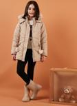 Lela İçi Peluş Astarlı Kapüşonlu Şişme Kız Çocuk Mont 6035034 TAŞ