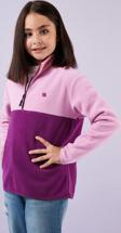 Lela Yumuşak Dokulu Yarım Fermuarlı Renk Bloklu Dik Yaka Unisex Çocuk Polar 5905004 Şeker Pembe-Mor