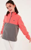 Lela Yumuşak Dokulu Yarım Fermuarlı Renk Bloklu Dik Yaka Unisex Çocuk Polar 5905004 SOMON-GRİ
