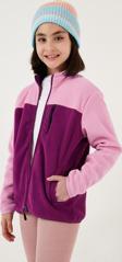 Lela Yumuşak Dokulu Fermuarlı Renk Bloklu Dik Yaka Cepli Unisex Çocuk Polar 5905001 Şeker Pembe-Mor