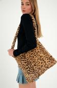 Mute Bag Leopar Toscana Tote Çanta / Kadın Peluş Tote Okul Çantası