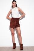 Lela Kışlık Regular Fit Asimetrik Kesim Fermuarlı Bayan Şort Etek 5865973 TABA