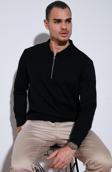 Buratti Pamuklu Regular Fit Yarım Fermuarlı Polo Yaka Erkek Sweat 5905805 SİYAH