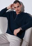Buratti Pamuklu Regular Fit Yarım Fermuarlı Polo Yaka Erkek Sweat 5905805 İNDİGO