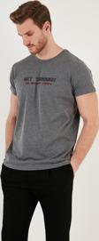 Buratti Basklı Bisiklet Yaka % 100 Pamuklu Slim Fit Erkek T Shirt 541GET ANTRASİT