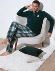 Buratti Ekoseli Regular Fit Düğmeli Bisiklet Yaka Kışlık Polar Erkek Pijama Takımı 60961008 YEŞİL