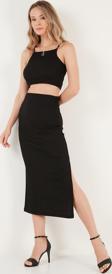 Lela Slim Fit İp Askılı Yırtmaçlı Bayan Takım 5865278 SİYAH