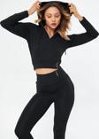 Lesa Wear Fitilli Kapüşonlu Içi Polarlı Yumuşacık Şardonlu Kaşkorse Crop Sweatshirt Hırka