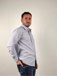 Mad&Calf Erkek Slim Fit İnce Çizgili Uzun Kollu Gömlek Mavi L