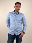 Mad&Calf Erkek Slim Fit Kesim Düğmeli Yaka Uzun Kollu Gabardin Gömlek Mavi 2XL