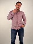 Mad&Calf Erkek Slim Fit Yaka Düğmeli Uzun Kollu Çizgili Gömlek Bordo 2XL