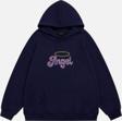 Mad&Calf Kadın Angel Taş Baskılı Kapüşonlu Polarlı Oversize Sweatshirt Lacivert M