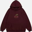 Mad&Calf Kadın Cherry Taş Baskılı Kapüşonlu Polarlı Oversize Sweatshirt Bordo 2XL