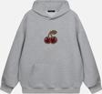Mad&Calf Kadın Cherry Taş Baskılı Kapüşonlu Polarlı Oversize Sweatshirt Gri 2XL