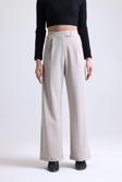 Mad&Calf Kadın Wide Leg Likralı Cırt Kapamalı Lastikli Palazzo Pantolon Bej 2XL