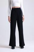 Mad&Calf Kadın Wide Leg Likralı Cırt Kapamalı Lastikli Palazzo Pantolon Siyah 2XL