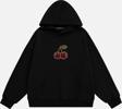 Mad&Calf Kadın Cherry Taş Baskılı Kapüşonlu Polarlı Oversize Sweatshirt Siyah M