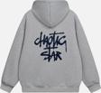 Mad&Calf Kadın Chaotic Star Baskılı Kapüşonlu Polarlı Oversize Sweatshirt Gri 2XL