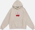 Mad&Calf Kadın Cherry Baskılı Kapüşonlu İçi Polarlı Oversize Sweatshirt Bej 2XL