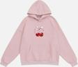 Mad&Calf Kadın Cherry Baskılı Kapüşonlu İçi Polarlı Oversize Sweatshirt Pembe 2XL