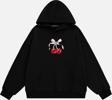 Mad&Calf Kadın Cherry Baskılı Kapüşonlu İçi Polarlı Oversize Sweatshirt Siyah 2XL