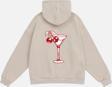 Mad&Calf Kadın Cherry Coctail Baskılı Kapüşonlu Polarlı Oversize Sweatshirt Bej 2XL