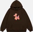 Mad&Calf Kadın Baloon Dog Baskılı Kapüşonlu Polarlı Oversize Sweatshirt Kahverengi 2XL