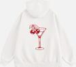 Mad&Calf Kadın Cherry Coctail Baskılı Kapüşonlu Polarlı Oversize Sweatshirt Ekru 2XL