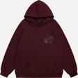 Mad&Calf Kadın La Finger Sign Taş Baskılı Kapüşonlu Polarlı Oversize Sweatshirt Bordo 2XL