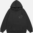 Mad&Calf Kadın La Finger Sign Taş Baskılı Kapüşonlu Polarlı Oversize Sweatshirt Füme 2XL